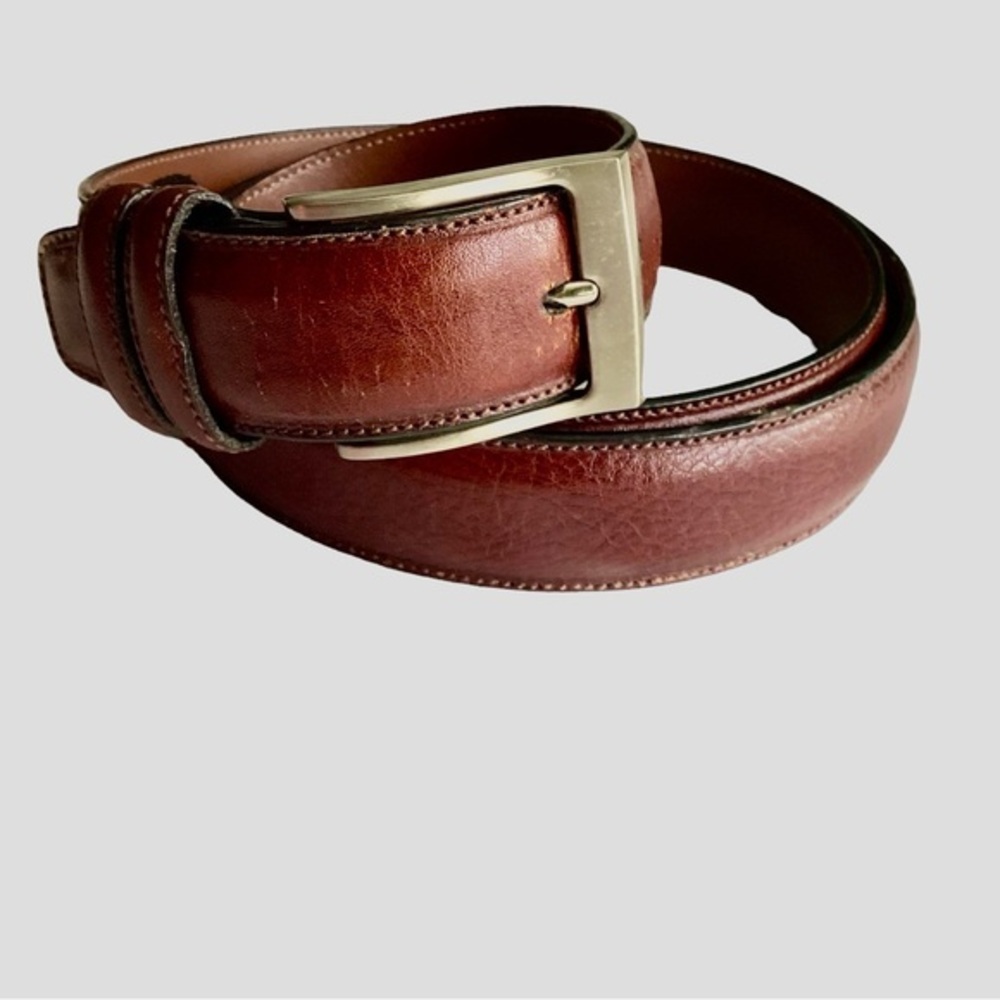 Leather Silver Brown Belt Sz 42